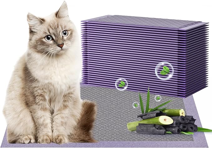 Cat Pad Refills for Litter Box, 16.9"x11.4" Odor Control Cat Pee Pads with Activated Carbon for Breeze Litter System(30Counts/Purple) - AquaVibe