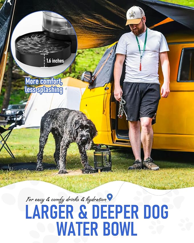 Dog Water Bottle Travel Bowl, 77oz Large Portable Dog Water Bowl Dispenser, Leakproof Pet Drinking Bottle Dispenser for Hiking Camping Walking Travelling Beach Car Trips, BPA Free, Black - AquaVibe