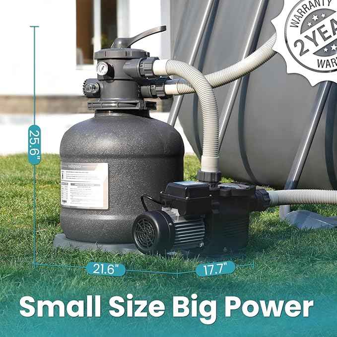 Sand Filter Pump for Above Ground Pool, Pool Pumps Above Ground with Timer, Pool Sand Filter with 6-Way Valve, Efficient Filtration, 13in, Up to 13,000 Gallons