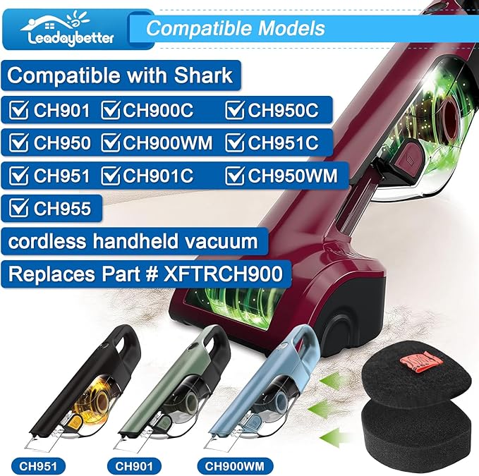 Leadaybetter 6 Pack Filters Replacement For Shark CH901 and CH951 Cordless Handheld Vacuum，Foam & Felt Replacement Kit for CH951C CH900WM UltraCyclone Pet Pro Plus, Compatible with Part #XFTRCH900 - AquaVibe