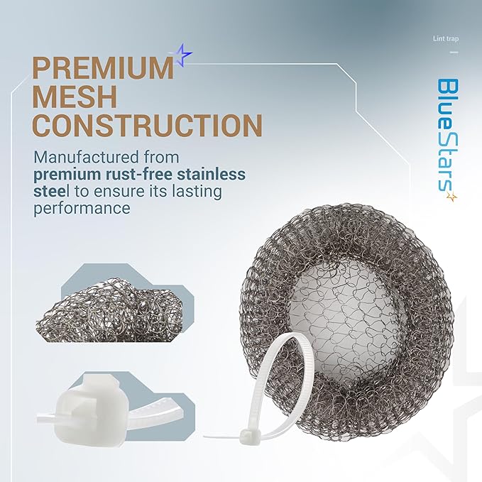 BlueStars 24 Pieces Washing Machine Lint Traps with 24 pcs Cable Ties, Rust-Proof Stainless Steel Mesh Lint Snare Trap for Washer Hose Lint Catchers