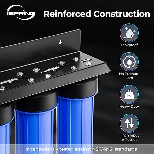 iSpring Iron, Hydrogen Sulfide, Manganese Whole House Water Filter System, Also Reduces Sediments, Lead, Chlorine, Chloramine, Mercury, WGB32B-MKS 3-Stage Whole House Water Filtration System
