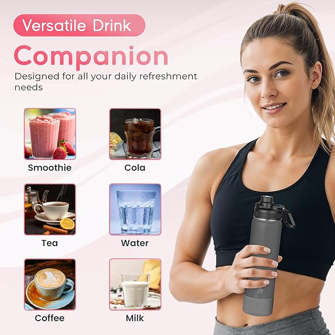 Y TOP 18 oz Insulated Water Bottle Leak Proof Spout Lid Fits in Car Cup Holder – Double Wall Dishwasher Safe Easy Clean stainless steel drinking water bottle for Gym Kids Sports Travel Hiking School