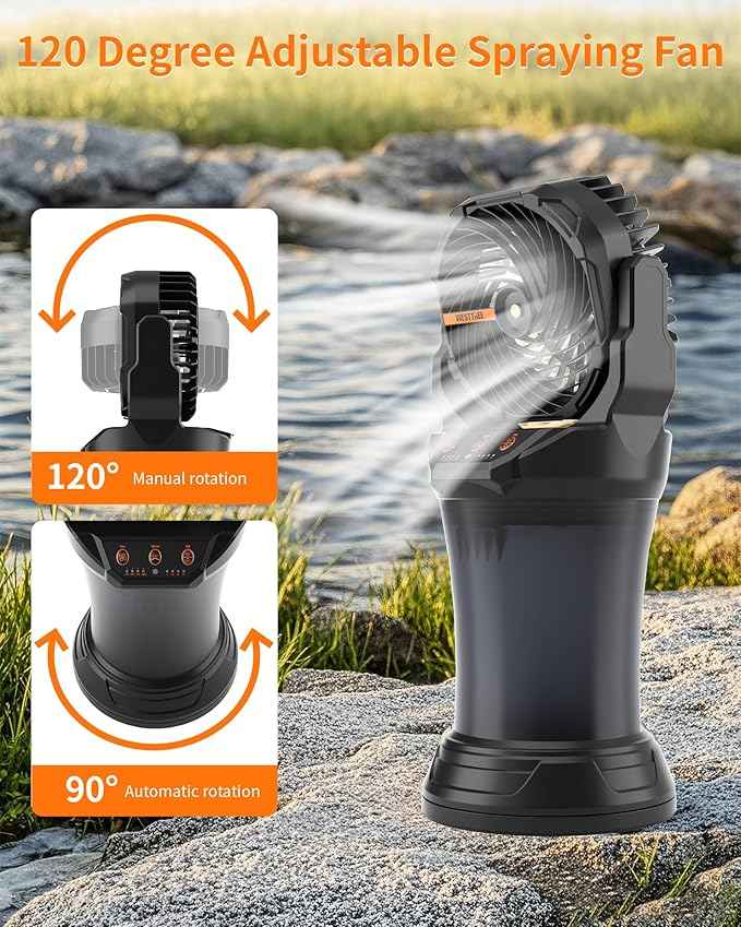 Portable Misting Fan with Large Battery Fan-Rechargeable Outdoor Misting Cooling Fans with 2L Water Tank,RGB Lights,4 Speeds & Spray Modes-for Patio, Camping, Beach, Workshop (Black)