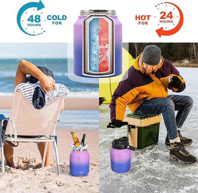 NATURE PIONEOR 84 oz Insulated Water Bottle - Double Vacuum Stainless Steel Water Jug with Holder/Carrier, Wide Mouth, Outdoor Sports, Hiking, Camping, Gym