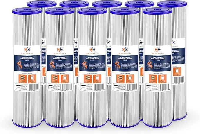 Aquaboon 1 Micron Whole House Pleated Sediment Water Filter Cartridge 20x4.5 Well Filter Replacement Compatible with ECP5-20BB, SPC-45-1005, 10 Pack