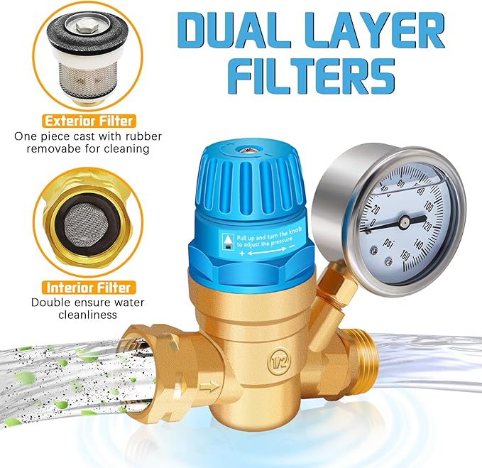 Boltigen RV Water Pressure Regulator Kit, RV Fresh Water Hose Kit with Inline Water Filter, Brass Elbow, Hose Splitter, Hose Quick Connects, Flexible Connector, 3/4'' GHT Leak Repair Kit for RV Camper