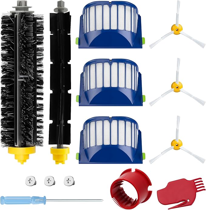 Funmit Parts Replacement for Roomba 500 600 Series 595 585 564 690 692 694 Vacuum Cleaner Accessories- Includes 3 Filter, 3 Side Brush and 1 Bristle Brush - AquaVibe