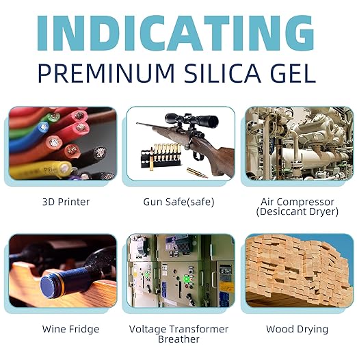[Net Weight 48LBS] Blue Indicating Silica Gel Beads Desiccants - Rechargeable Desiccant Beads Silica Beads (Blue to Pink, 6 Packs of 8LBS)