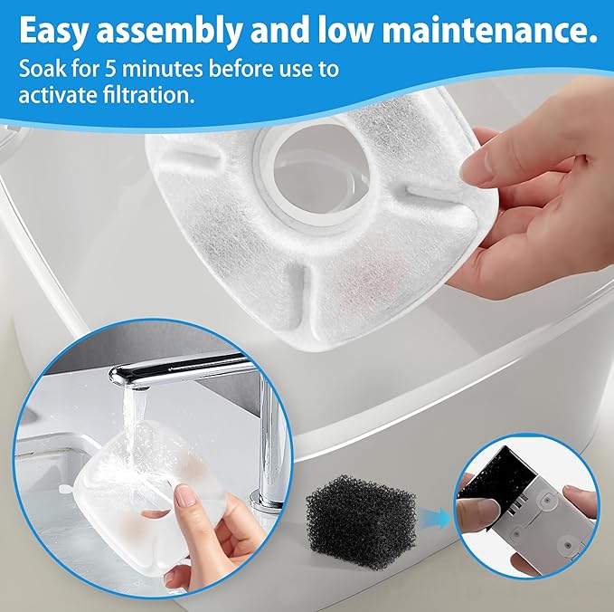 Cat Water Fountain Filters Replacement-24Pack Activated Carbon&Ion Exchange Resin Filters-Compatible with 67oz 95oz 135oz Pet Fountains-Improves Water Quality for Cats Dogs Stainless Steel Dispensers