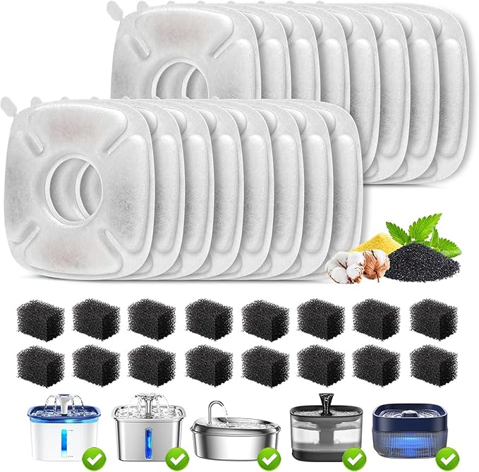 cat water fountain filter,Cat Fountain Filter Replacement Filters Compatible with Veken 95oz/2.8L Pet Fountain,16 Pet Fountain Filters Replacement and 16 Sponges