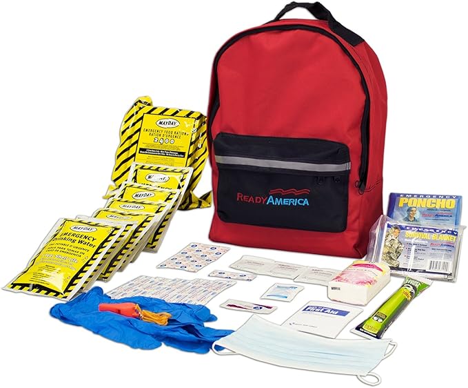 Ready America 72 Hour Emergency Kit, 1-Person, 3-Day Backpack, Includes First Aid Kit & Potable Aqua Water Purification Tablets, Portable and Effective Water Purification Solution for Camping