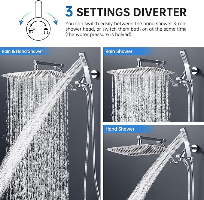 G-Promise All Metal Rainfall Shower Head with Handheld Spray Combo, 16 Stage Shower Filter For Hard Water, Reduces Chlorine and Fluoride, Improves Dry Skin (Chrome)