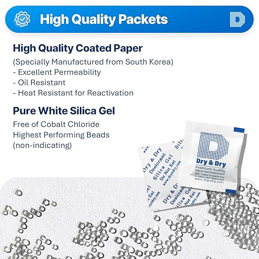 Dry & Dry 1 Gram [500 Packets] Silica Gel Packets Desiccants, Silica Packets - Rechargeable Silica Gel Packs, Desiccants Packets, Silica Gel