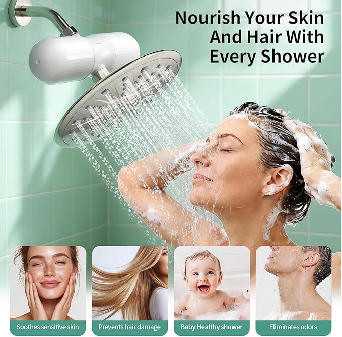 SR SUN RISE Duo Shower Filter - NSF Certified 20-Stage Shower Filter for Hard Water, Water Softener, Removes Chlorine, Heavy Metals, High Flow, Easy Replace Cartridge, Nourish Hair & Skin, Matte White
