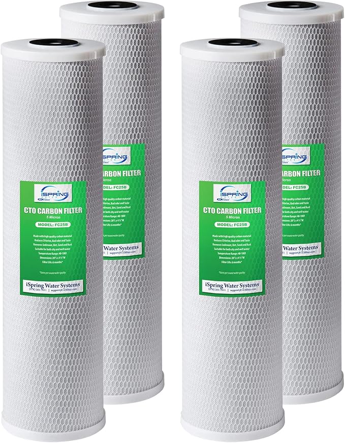 iSpring FC25BX4 High Capacity 4.5" x 20" Whole House Water Filter CTO Carbon Block, 4 Count (Pack of 1), White