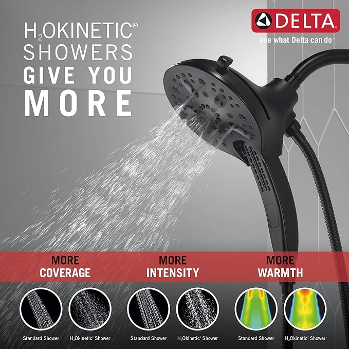 Delta 58620-BL25-PK 2-in-1 Dual Shower Head, Black, 5 Spray Settings, Lifetime Limited Warranty