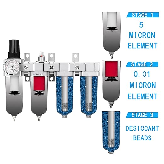 NANPU 3/4" NPT Industrial Grade 4 Stage Air Drying System - Particulate Filter, Coalescing Filter, Double Desiccant Dryers & Air Regulator, Metal Bowl, Auto Drain, for Paint Spray＆ Plasma Cutter - AquaVibe