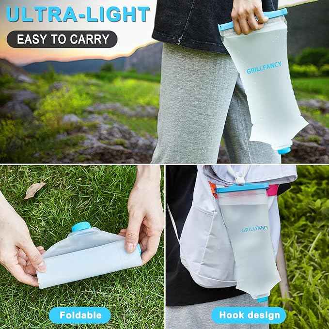 Water Bag 2L Durable TPU Material, BPA & PVC Free Squeeze Pouch, Collapsible Hydration Canteens for Camping Hiking Cycling Fishing or Traveling Suitable for Sawyer Squeeze Water Filter