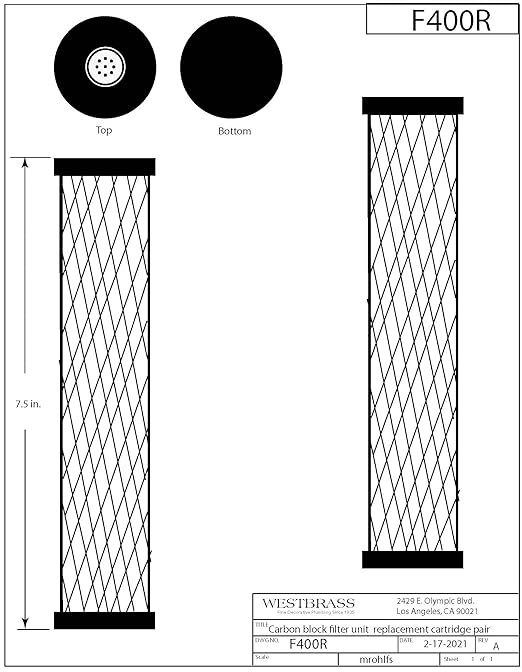 Westbrass F400R Replacement Filter Cartridges for F400 Under Sink In-line Filter Unit and Instant Hot or Pure Water Dispenser Faucets, White (2-Pack)