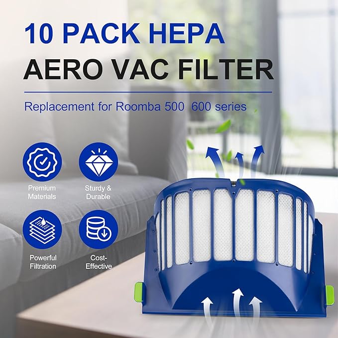 Funmit Aero Vac Filter Replacement parts for Roomba 500 & 600 Series 536 550 595 614 618 620 630 635 645 650 655 660 665 671 675 677 680 690 694 695 Vacuum Cleaner, 10 Pack - AquaVibe