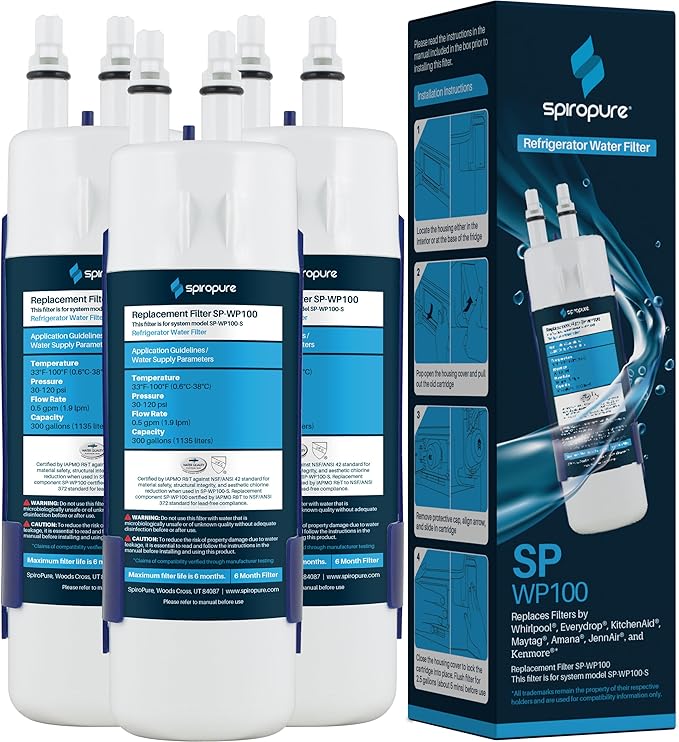 SpiroPure SP-WP100-3PK NSF Certified Refrigerator Water Filter Compatible Replacement for W10295370A Filter 1 9081 EDR1RXD1 9930 W10295370 46-9081 46-9930 Filter1 (3 Pk)