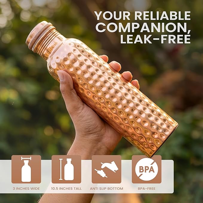 THE ART BOX Pure Copper Water Bottle 34 oz (1000 ml) – Lab Tested, Leak-Proof Ayurvedic Copper Bottle for Drinking Water, BPA-Free, Eco-Friendly, Handcrafted for Daily Hydration & Wellness