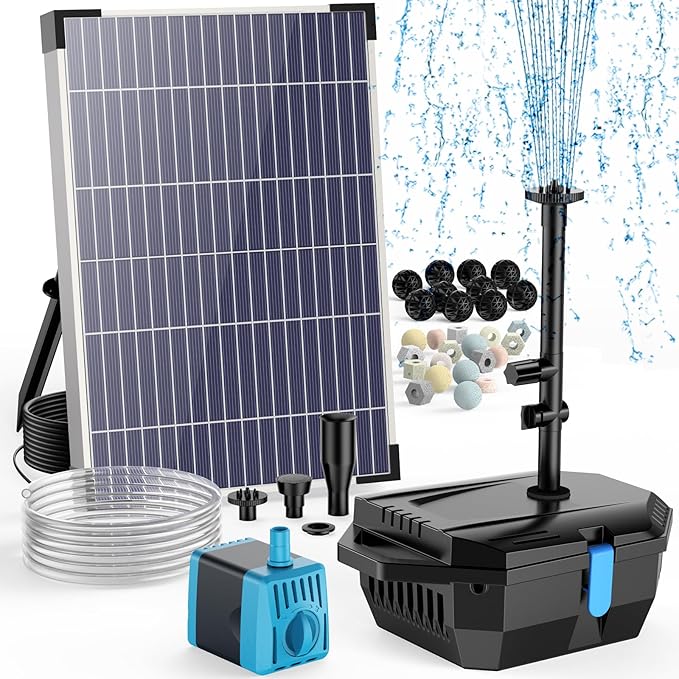 Antfraer Solar Pond Filter with Water Pump 10W, Solar Pond Pump with Water Shortage Protection & 6.6FT PVC Tubing/16.5FT Cord, Pond Filter for Outdoor Small Pond Waterfall Garden Fountain DIY