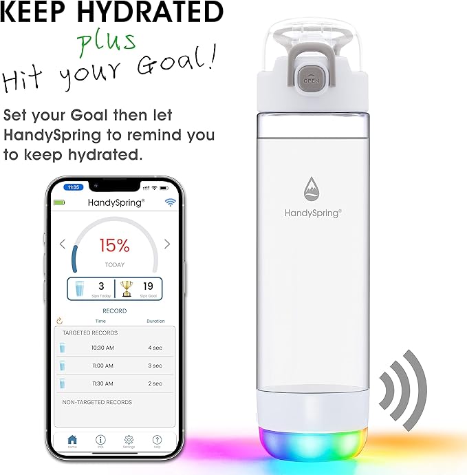 Smart Water Bottle with Reminder To Drink Water, Lights And Sound, Water Intake Tracker, Rechargeable, Tritan Plastic, Spout Hydrate Glow Bottle 26 Oz, Smart Hydration Reminder (white)