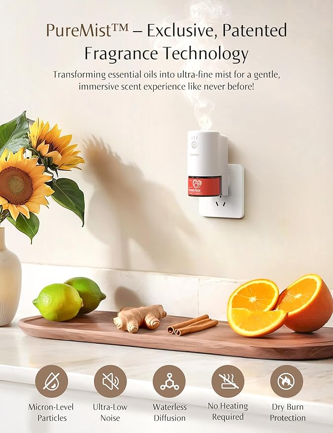 SF101S Smart Wi-Fi Waterless Ultrasonic Essential Oil Diffuser–100% Plant-Based,120-Day Natural Air Freshener & Aromatherapy Scent Diffuser Covers 100㎡ for Home,Hotel-Calm Serenity