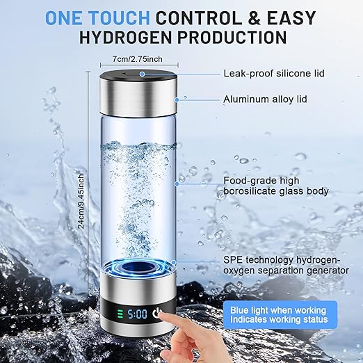 snawowo Hydrogen Water Bottle with LED Display, Stainless Steel, 460ml Capacity, Digital Timer, SPE/PEM Electrolysis Technology, Wellness Enhancement for Fitness and Daily Hydration