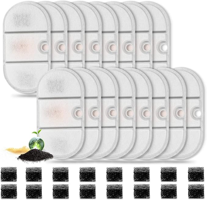 16 Pack Replacement Filters &16 Pre-Sponges Filters, Pet Replacement Filter for 71oz/2.1L PLWF002 Capsule Bowl
