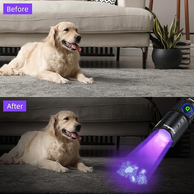 DARKDAWN UV Flashlight 395nm Black Light Mini USB Rechargeable Ultraviolet LED Blacklight Woods Lamp Powerful Fluorescent Portable Detector for Pet Urine Stains, Scorpions, Resin Curing