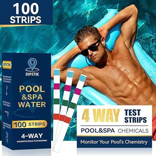 Pool Test Strips,100 Strips Pool and Hot Tub Test Strips, Swimming Pool Test Strips for Total Alkalinity, pH, Free Chlorine(Bromine),Cyanuric Acid-Pool Spa Water Test -Quick and Accurate Results