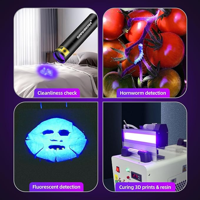 DARKBEAM UV Flashlight 395nm Light Blacklight, Mini But Powerful Woods Lamp USB-C Rechargeable, LED Ultraviolet Flashlights Pocket Pet Urine Detector for Mineral, Uranium Glass, Cured Resin