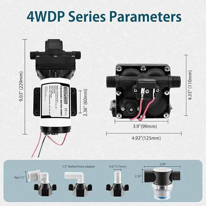 WASSERMANN RV Water Pump 12V DC, Self Priming Diaphragm 5.0 GPM 55 PSI, Water Pressure Pump with Pressure Switch, for RV Marine Yacht Lawn Garden