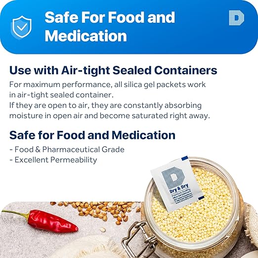 Dry & Dry 3 Gram [5000 Packets] Silica Gel Packets Silica Gel Desiccants, Silica Gel Packs - Rechargeable (Food Safe) Silica Gel Packets, Silica Packets