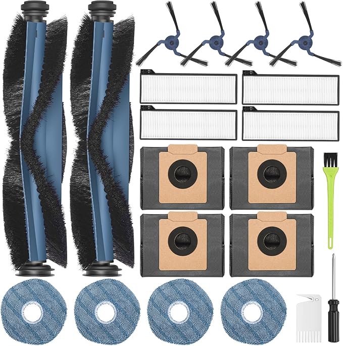 21-Pack X10 Pro Omni Replacement Accessories Kit Compatible with Eufy X10 Pro Omni Robot Vacuum Cleaner Includes Main Brushes, Filters, Dust Bags, Mop Pads, Side Brushes, Cleaning Tools - AquaVibe