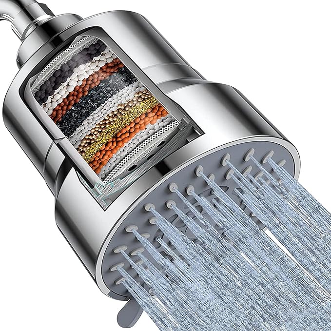Filtered Shower Head, 3 Modes High Pressure Shower Head with 15 Stage Hard Water Filter Cartridge for Remove Chlorine and Harmful Substances - AquaVibe