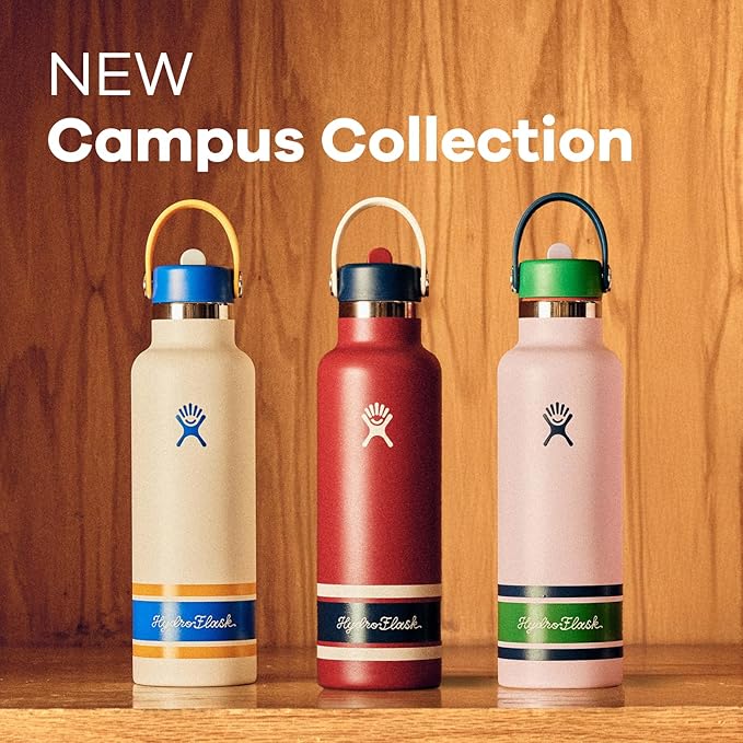 Hydro Flask Water Bottle - Insulated Stainless Steel - Standard Mouth Flex Straw Lid, Non Spill, Leakproof and Refillable in 21 Oz Campus Red