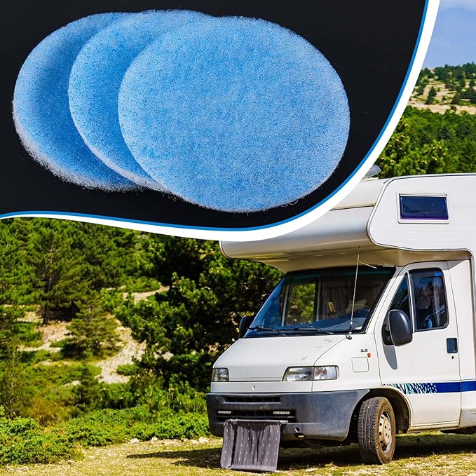 Layhit 20 Pcs Rv 5.25" Round Air Conditioner Filter Foam Air Duct Ac Filter Replacement Vent Filters for Camper Car Parts, Blue and White - AquaVibe