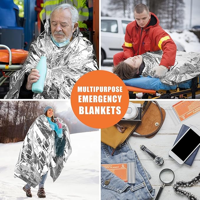 Emergency Mylar Thermal Blankets -Space Blanket Survival kit Camping Blanket (4-Pack)