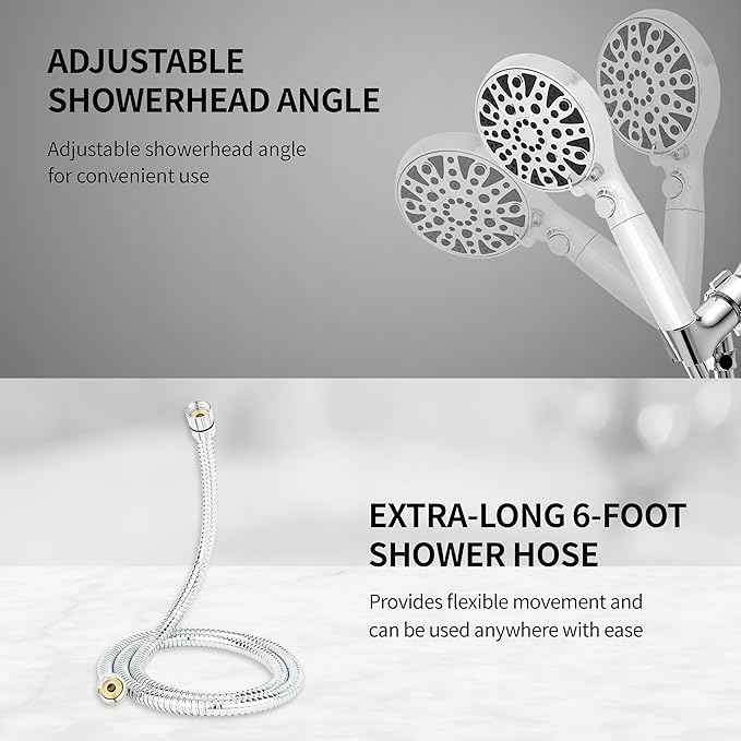 HYLER Shower Head High Pressure Handheld with 15-Stage Filter (Extra Filter, 6ft Hose, 2.5 GPM) - 8 Spray and 1 Focused Jet Mode, Water Saving Showerhead, Black Matte
