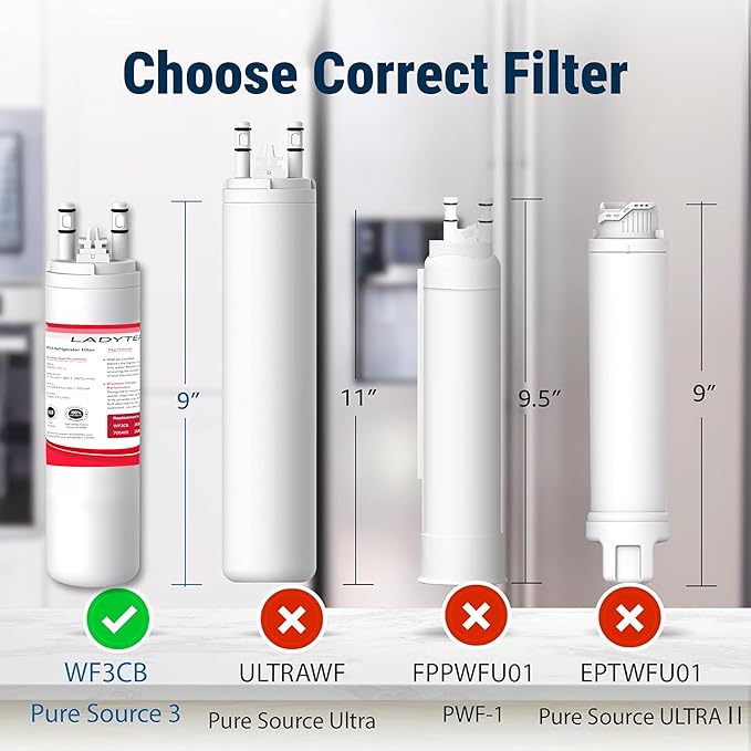 Filter Relacement Compatible With Frigidaire WF3CB, Pure Source 3, WF425, 706465, 242069601, 242086201, 242017800, Height 9 inches (4 Pack)