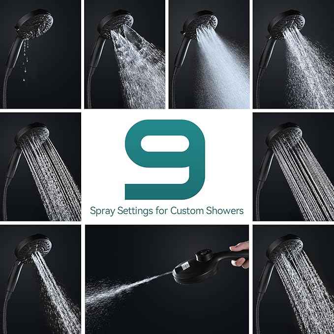 Rain Shower Head with Handheld: Foldable High Pressure Shower Heads with Handheld Spray Combo, 9 Spray Settings/Modes Hand Held Showerhead Dual Rainfall Shower Head Built-in Magnetic Docking and Jets