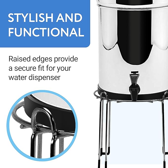 Impresa Gravity Filter Stand - Medium, Silver 8-Inch Rise for Easy Filling & Tall Water Filter Stand - Non-Skid Feet in Polished Stainless Steel - Raised Edges & Water Dispenser Countertop