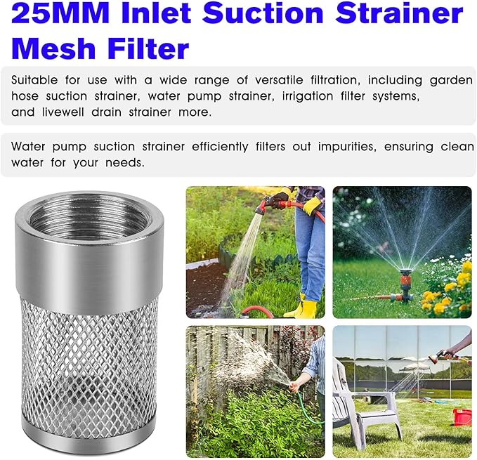 Inlet Suction Strainer Mesh Filter 25MM Water Hose Strainer for Livewell Pump, Industrial Plumbing Inline Strainers and Sprayer Garden Hose Suction Line, Garden Hose Filter Screen - 2PCS