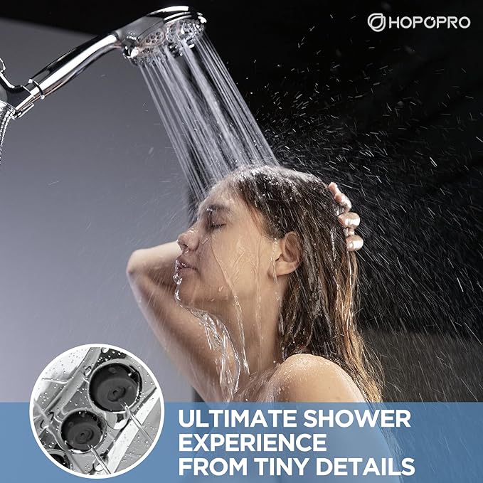6-Mode High Pressure Handheld Shower Head Set, Consumer Reports Recommended HOPOPRO High Flow Hand Held Showerhead with 59 Inch Hose Bracket Teflon Tape Rubber Washers