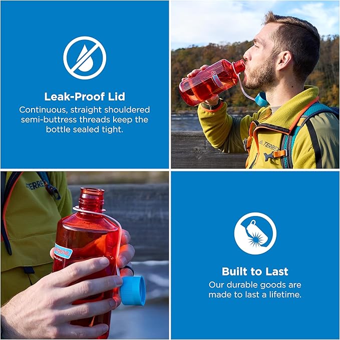 Nalgene 32 oz Narrow Mouth Water Bottle | BPA-Free, Durable & Leak Proof, Lightweight for Gym & Office – Thrill & Motion, Flame w/Blue Atoll