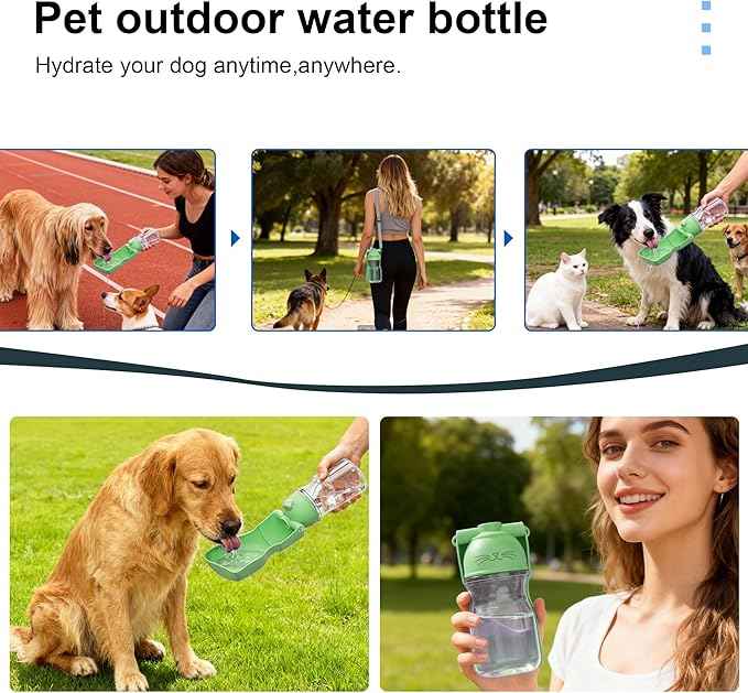 Dog Water Bottle, Portable Leak-Proof Water Dispenser with Drinking Bowl for Dogs and Cats, Travel Puppy Fountain Pet Water Bottle for Hiking Walking Outdoor(A012B-Green)